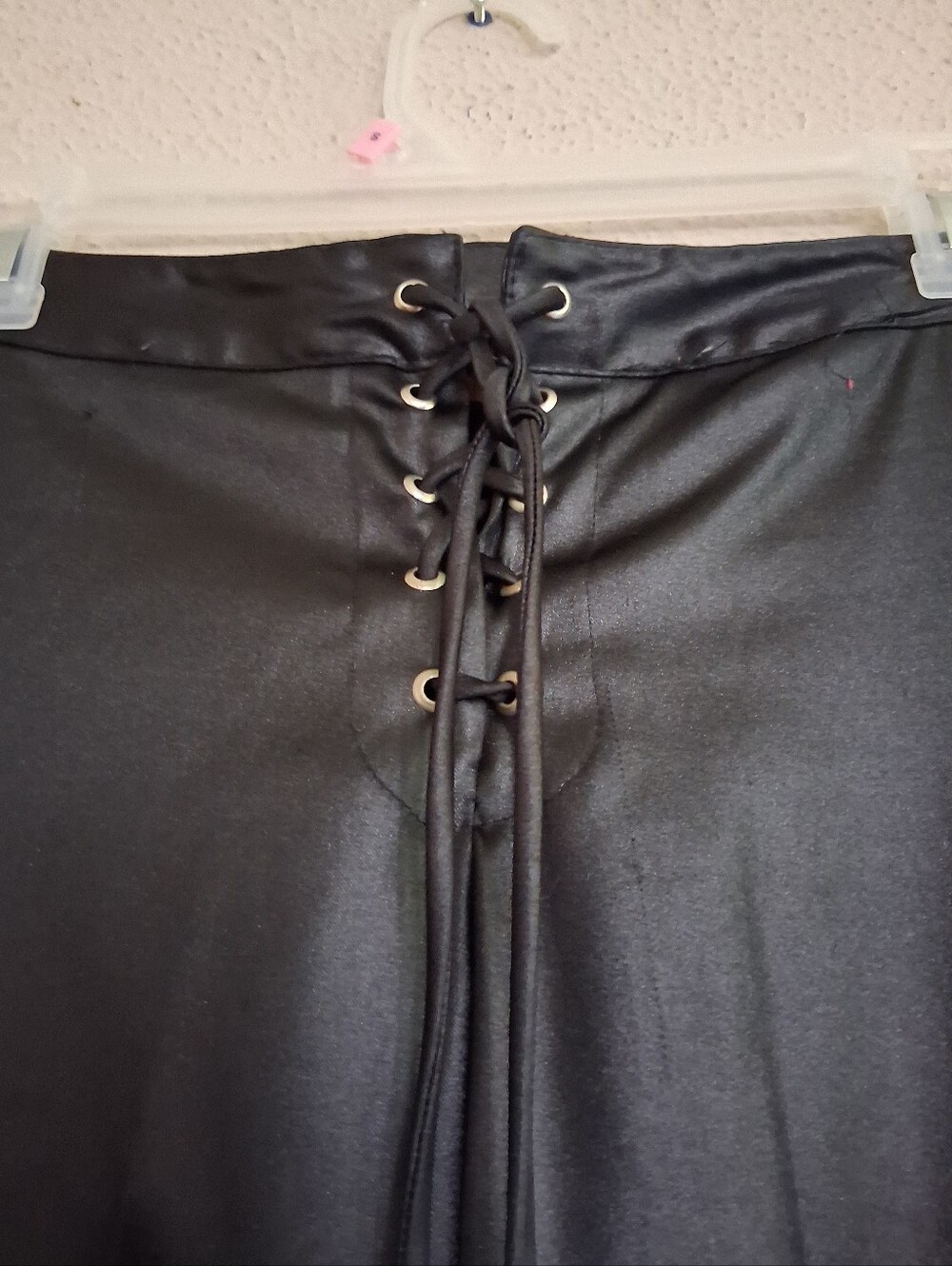 Vintage Black Faux Leather Lace-Up Flare Leg Pants